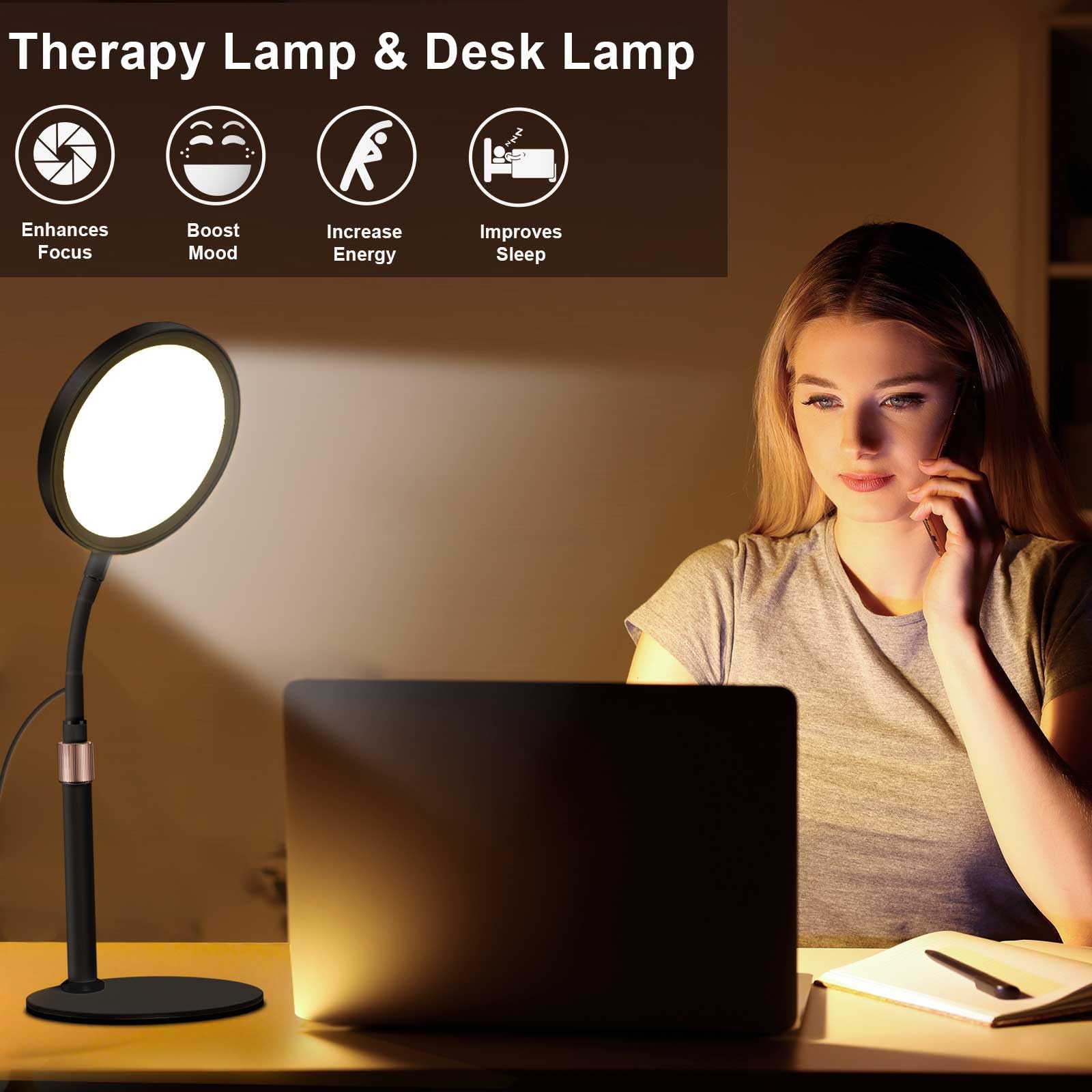 Sozapooty 10k lux lamp provides bright, sun-like light to lift mood during gloomy days.