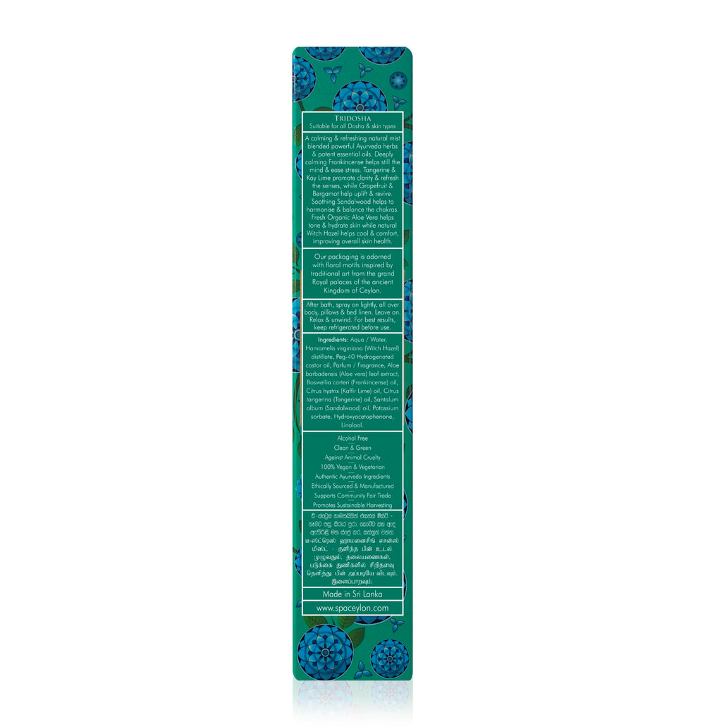 SPA CEYLON De-Stress mist shown on pillow for bedtime ritual