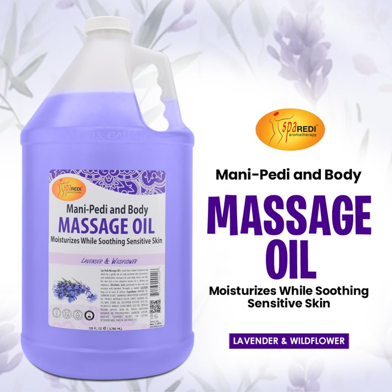 SPA REDI massage oil being poured for fast-absorbing skin nourishment during a massage