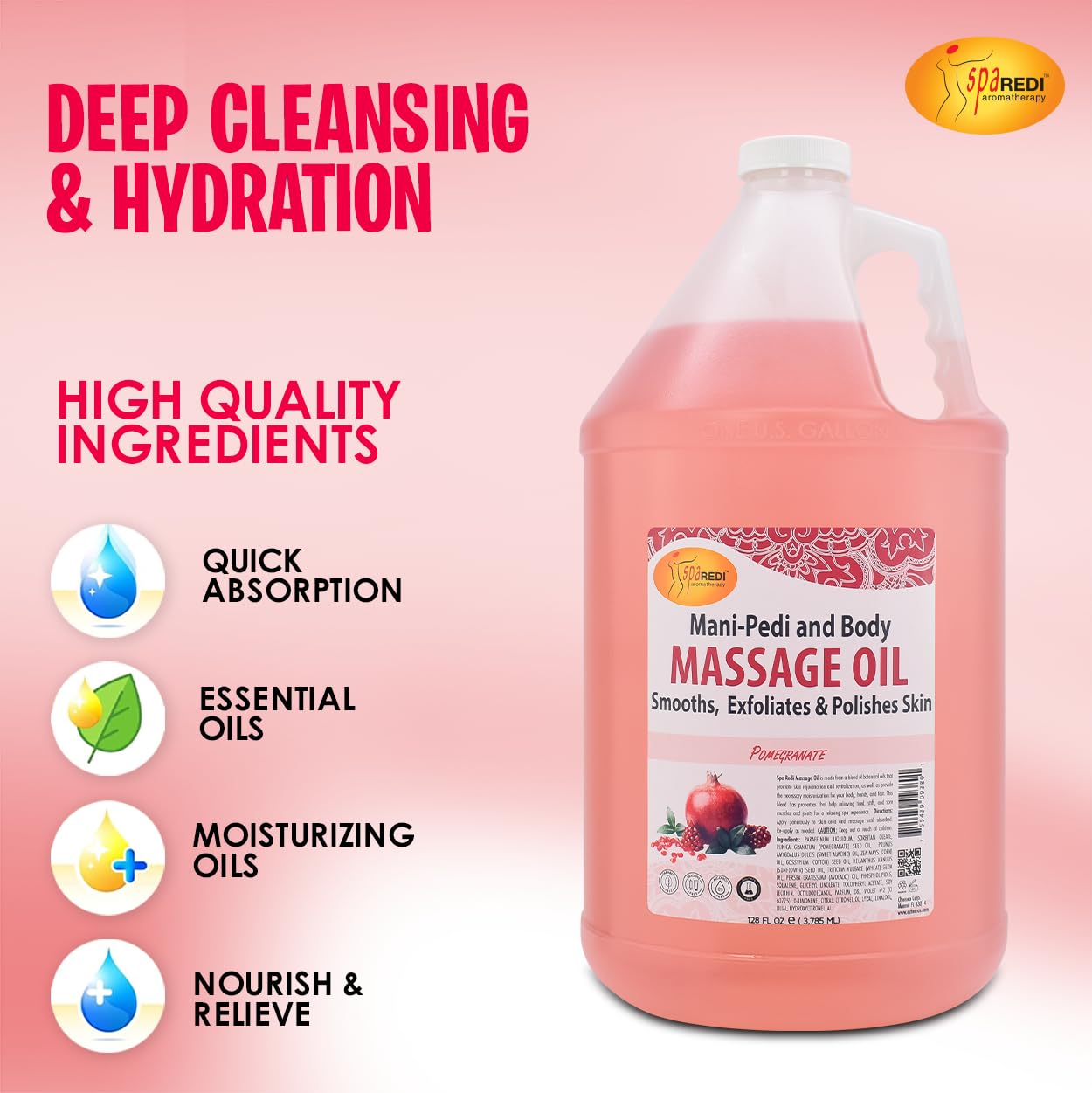 SPA REDI sulfate-free cruelty-free label on massage oil