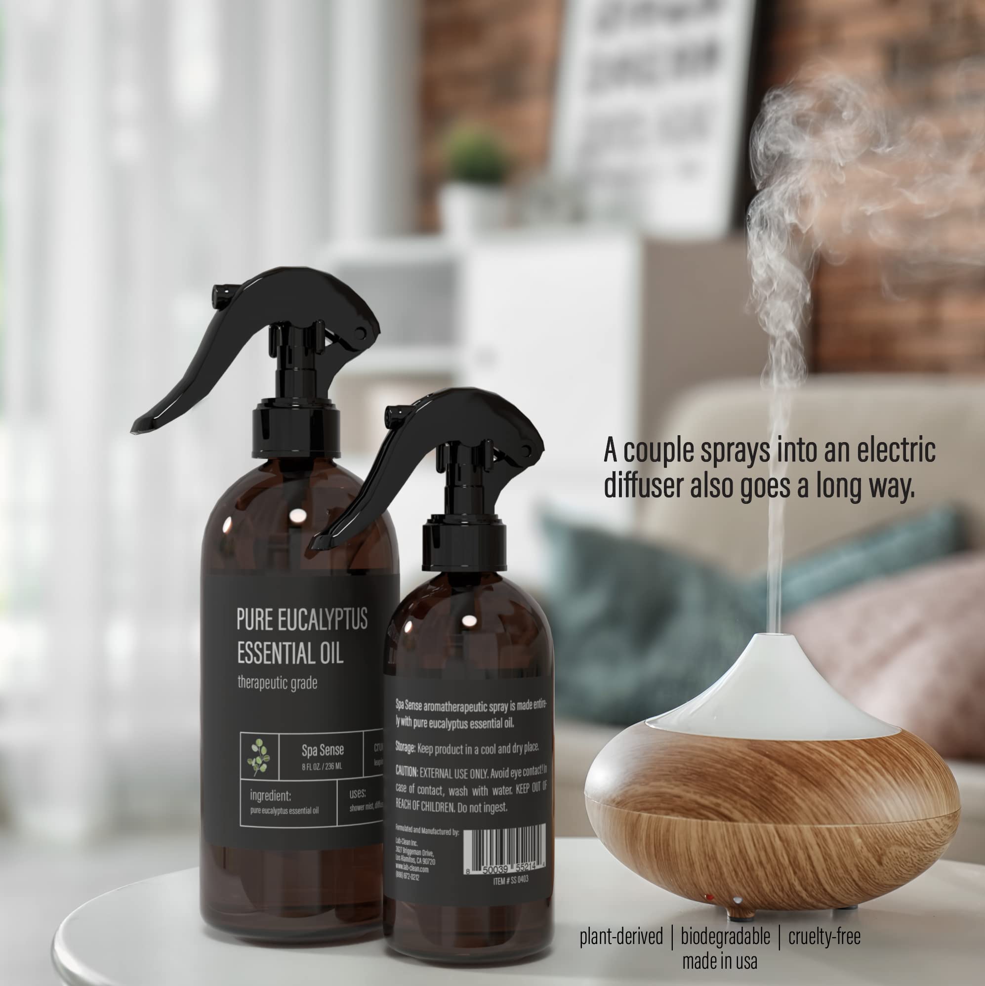 Spa Sense made-in-USA eucalyptus oil label signals quality and authenticity.
