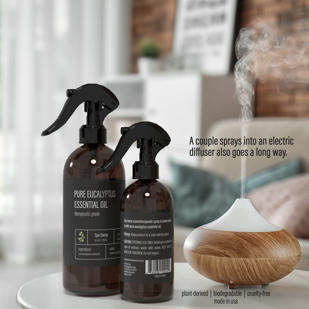 Spa Sense made-in-USA eucalyptus oil label signals quality and authenticity.