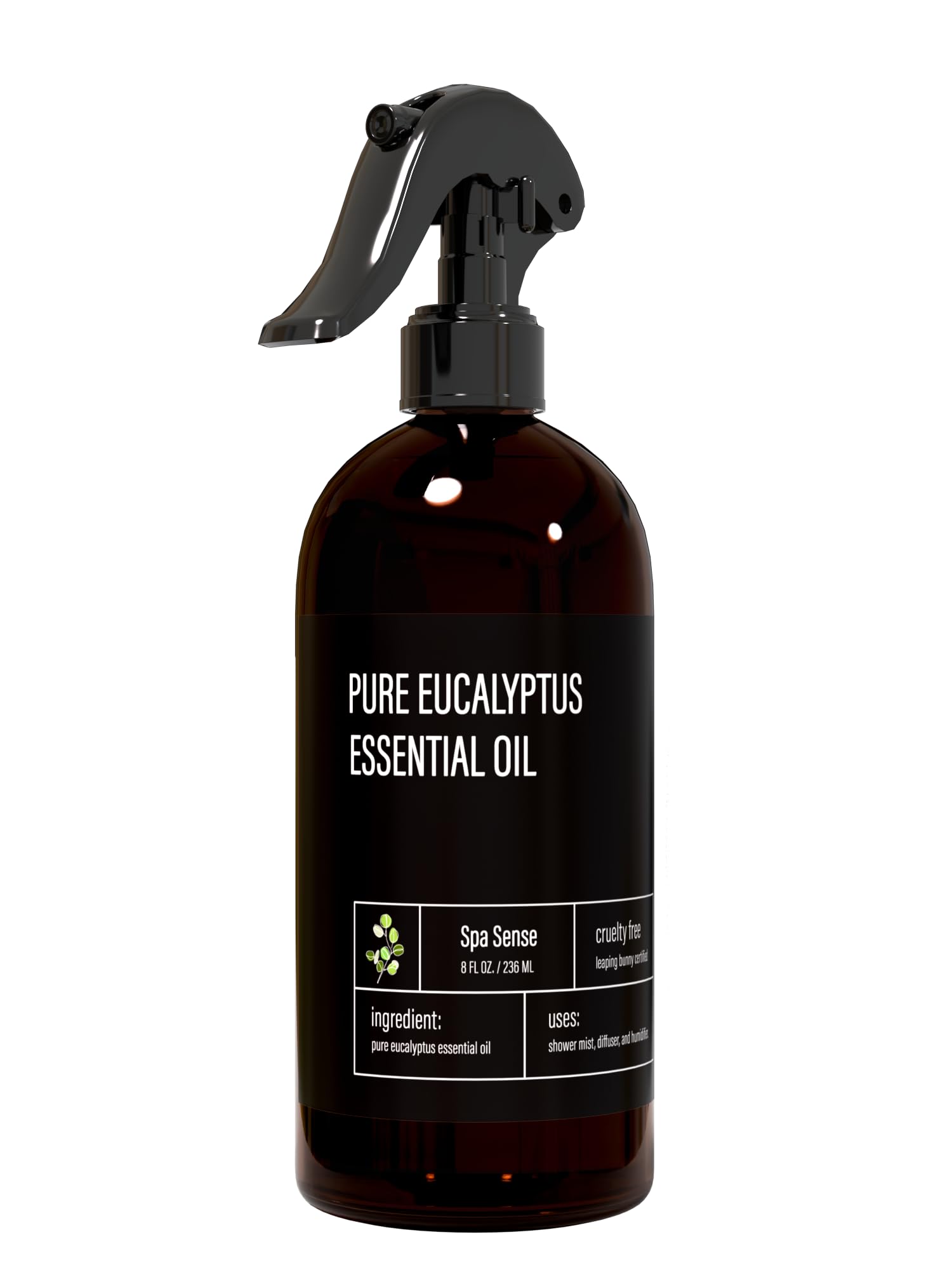 Spa Sense Pure Eucalyptus Shower Mist bottle releasing a refreshing aroma for steam rooms.