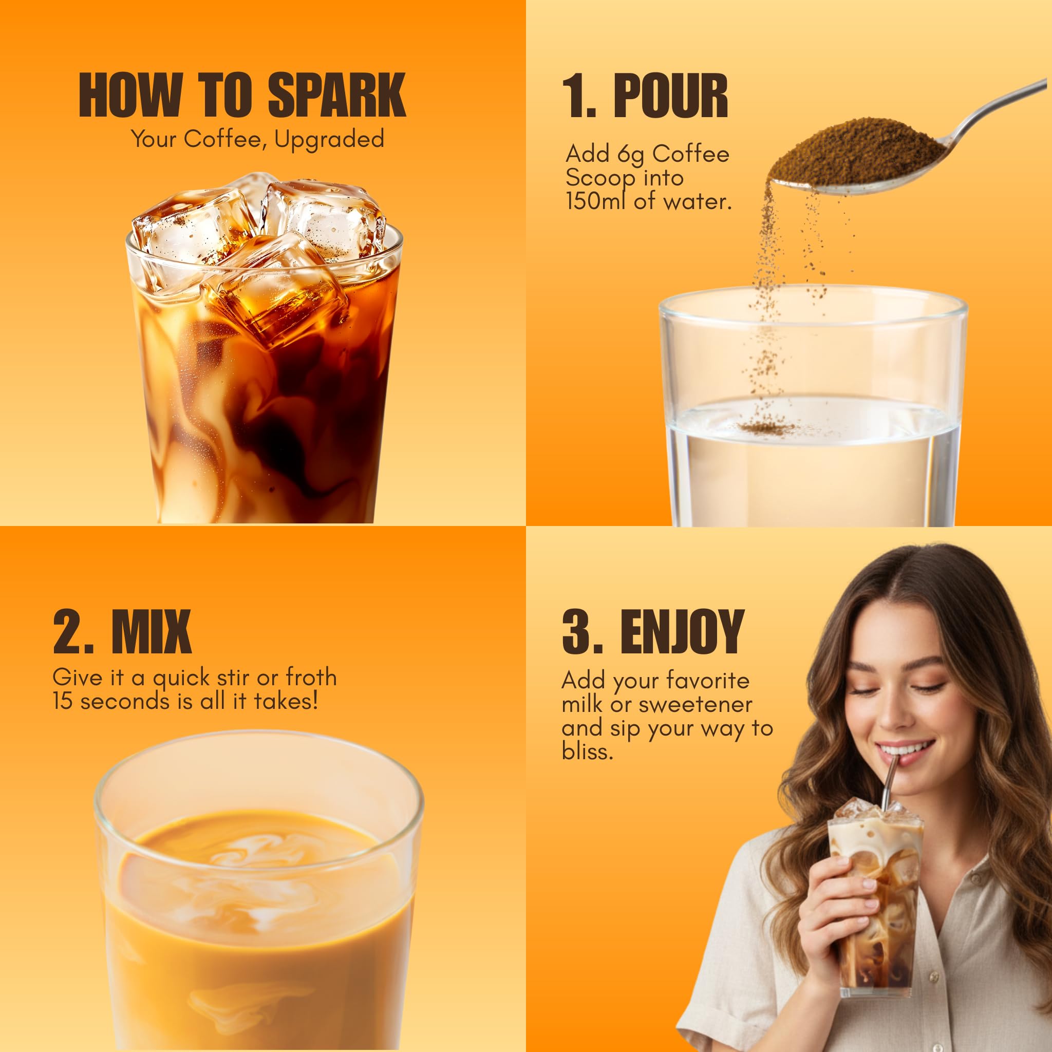 Spark Mushroom Coffee poured over ice for a refreshing, focused sip.