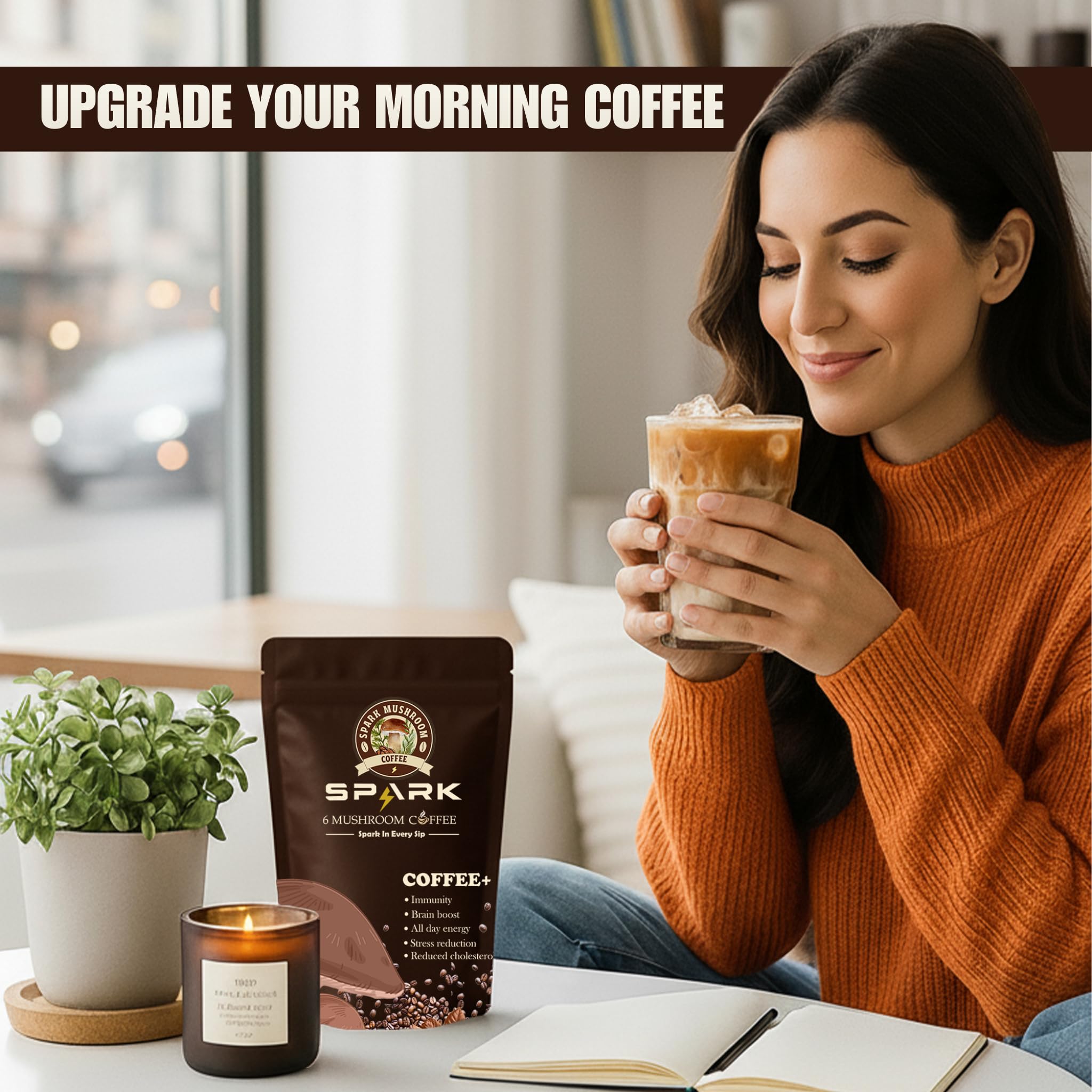 Spark Mushroom Coffee daily ritual shot for calm mornings.