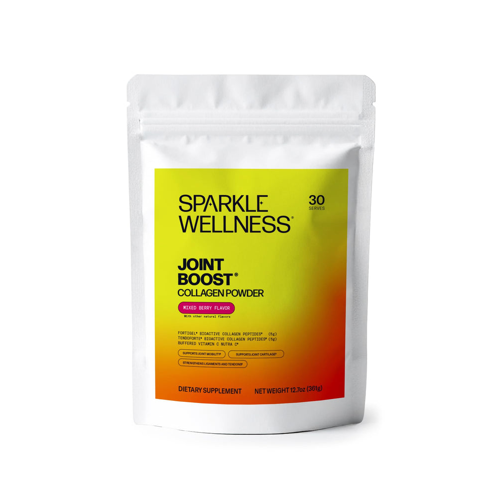 Sparkle Wellness Fortigel Tendoforte powder in a glass jar for daily joint mobility support