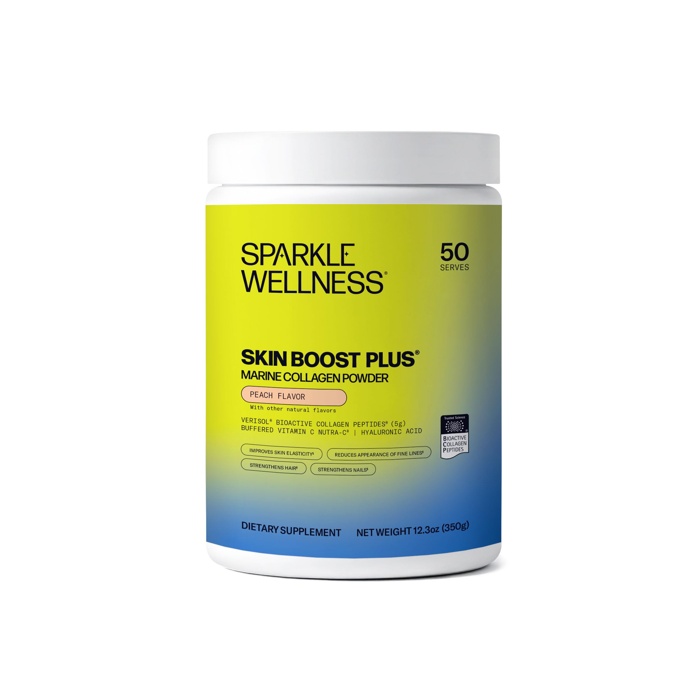 Sparkle Wellness Marine VERISOL powder bottle pour for easy daily collagen addition.