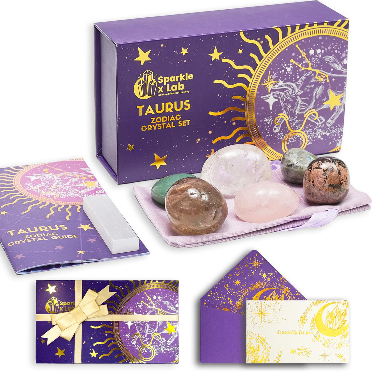 Sparkle x Lab Taurus crystals in a gift box for zodiac energy and inspiration