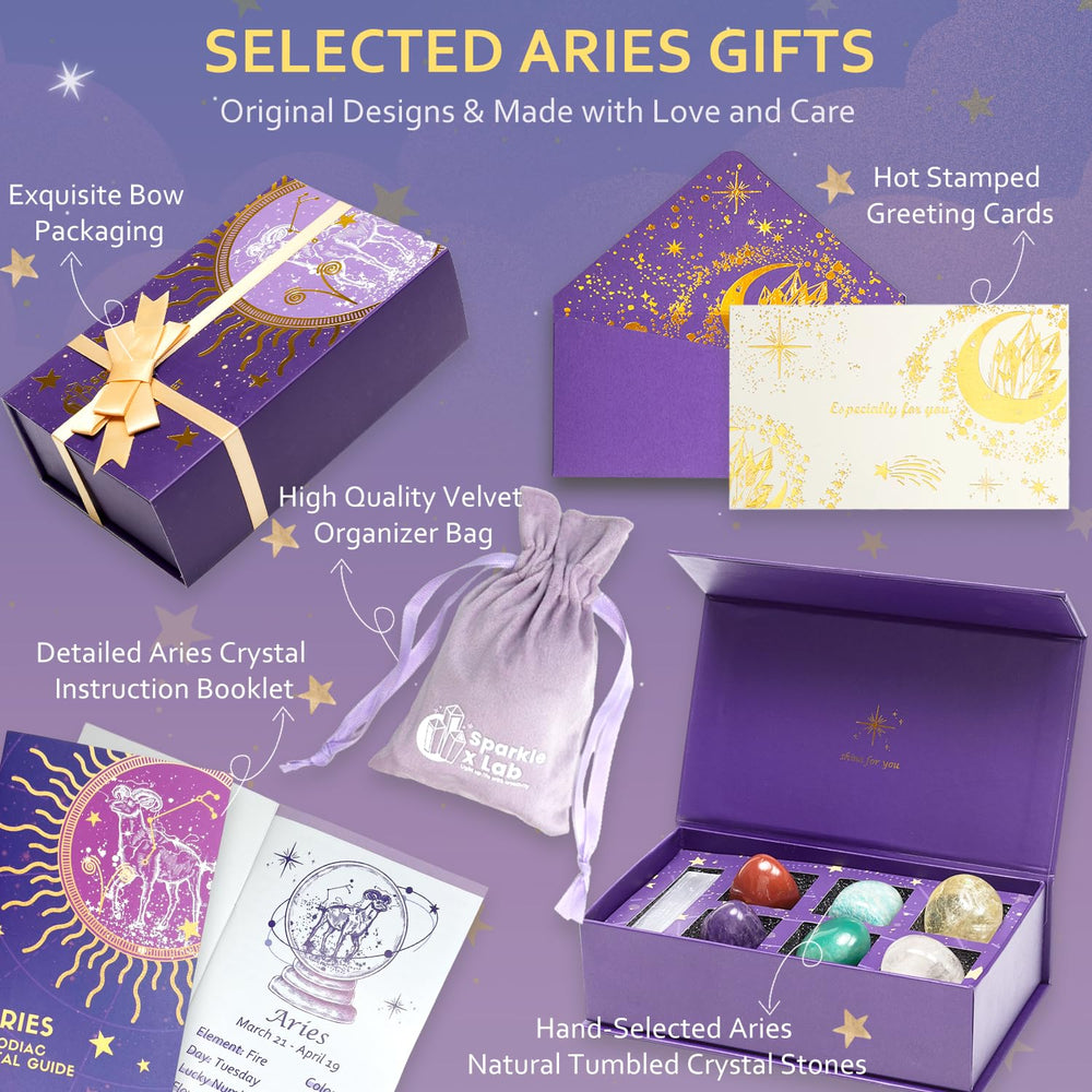 Sparkle x Lab gift box packaging with bow for Aries crystals ready to gift.