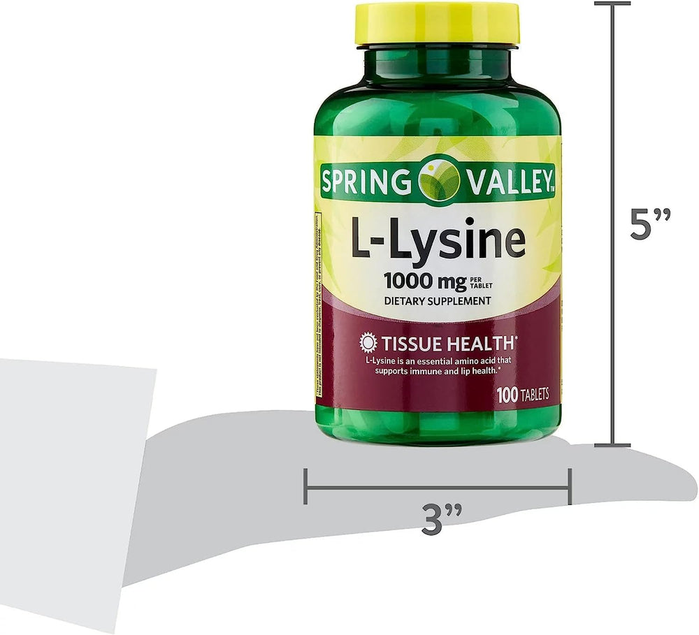 SPEC Lysine jar front displays 100-count packaging for long-term use.