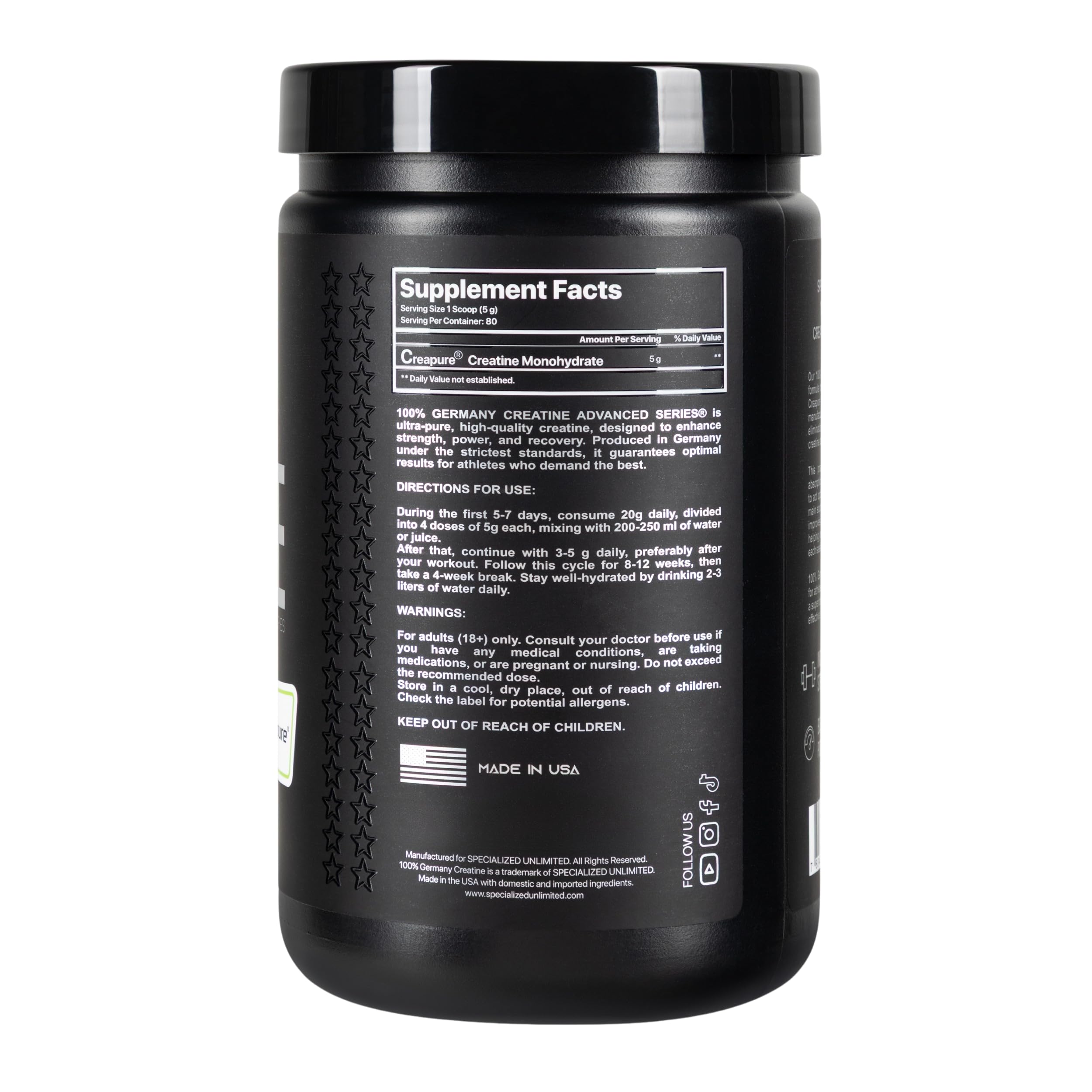 Specialized Unlimited Creatine monohydrate scoop for consistent daily servings.