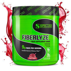 Species Nutrition Fiberlyze tub front view showing high-potency psyllium fiber powder