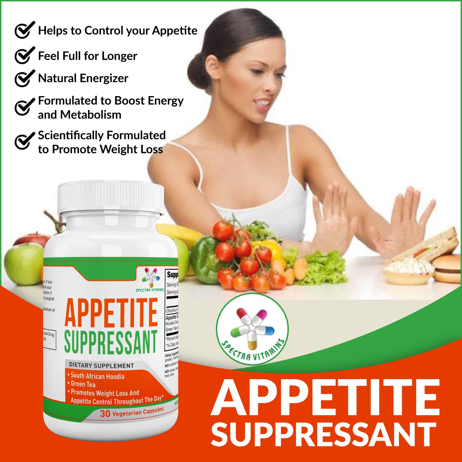 Spectra Vitamins Appetite Suppressant green tea extract emphasizes caffeine and antioxidants