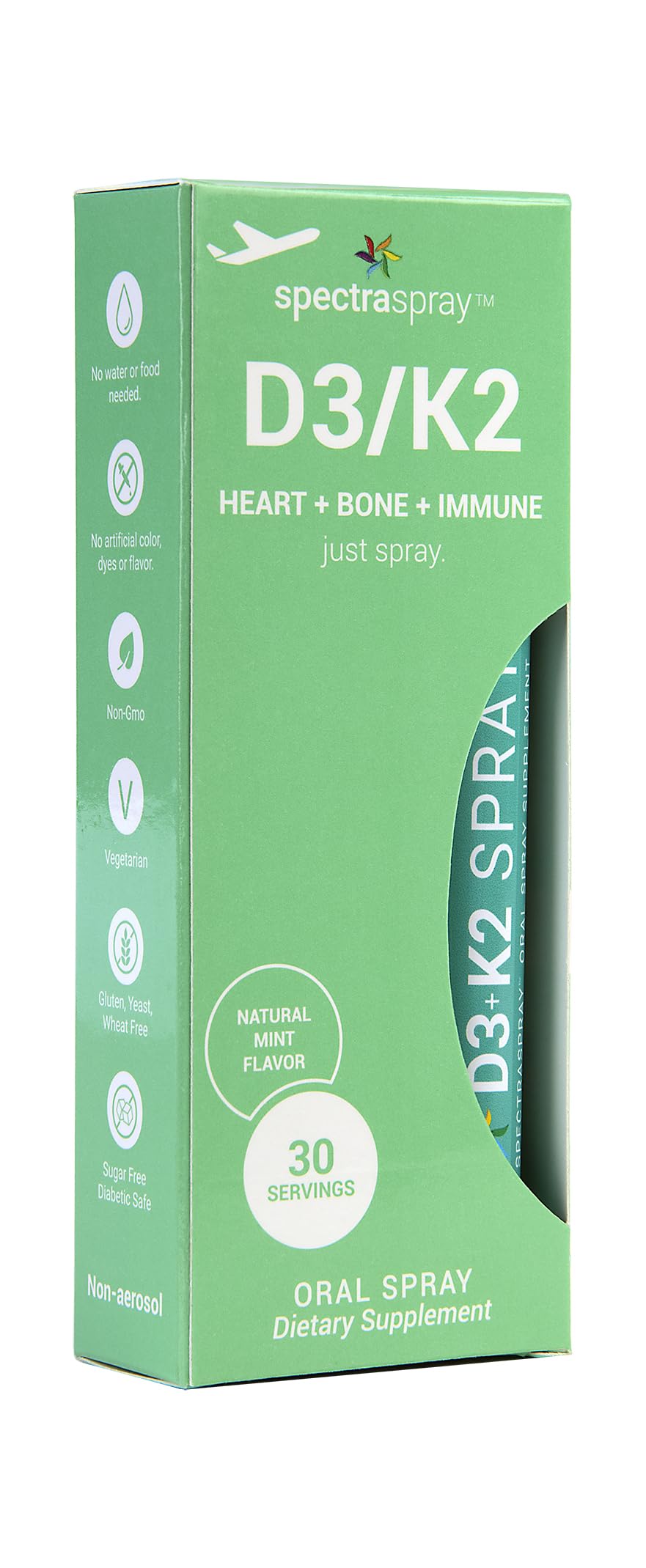 SpectraSpray D3 + K2 spray with fruity mint flavor for easy daily supplementation.