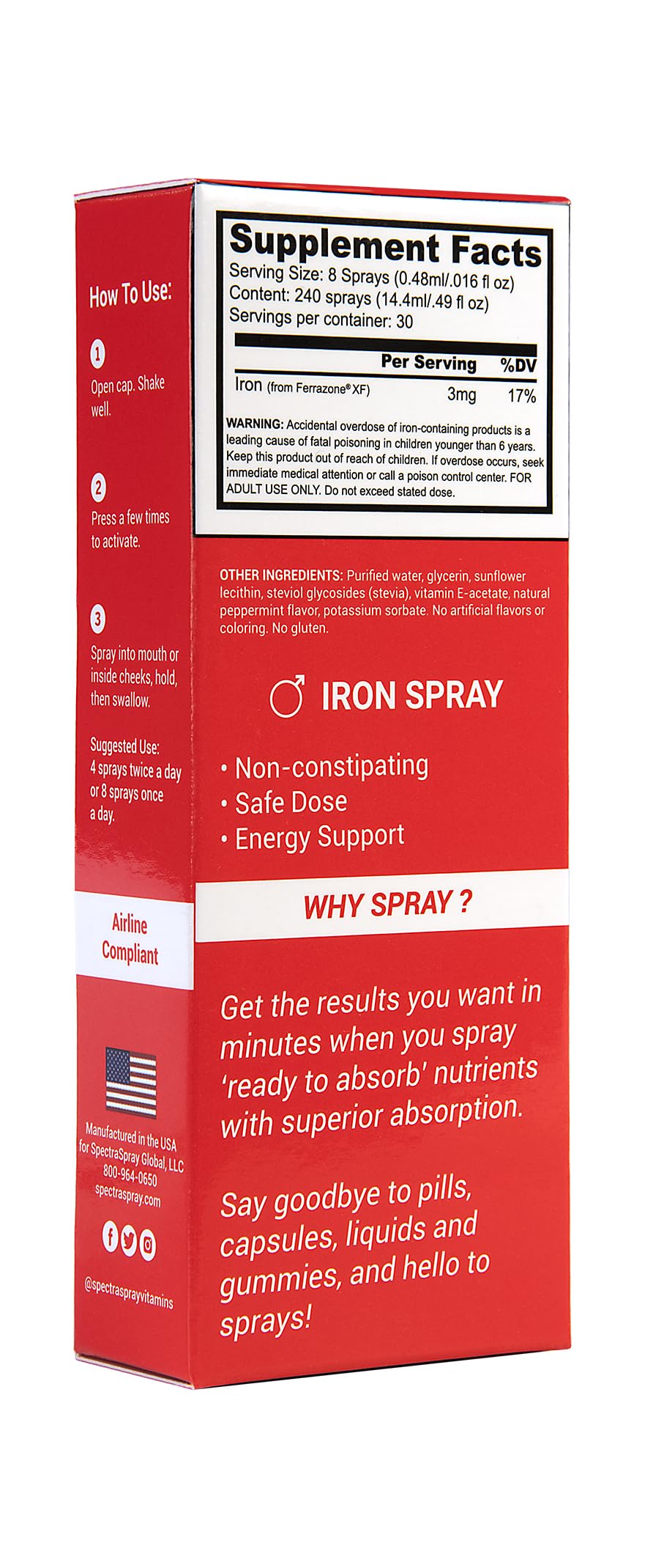 SpectraSpray Iron spray bottle with orange flavor on counter