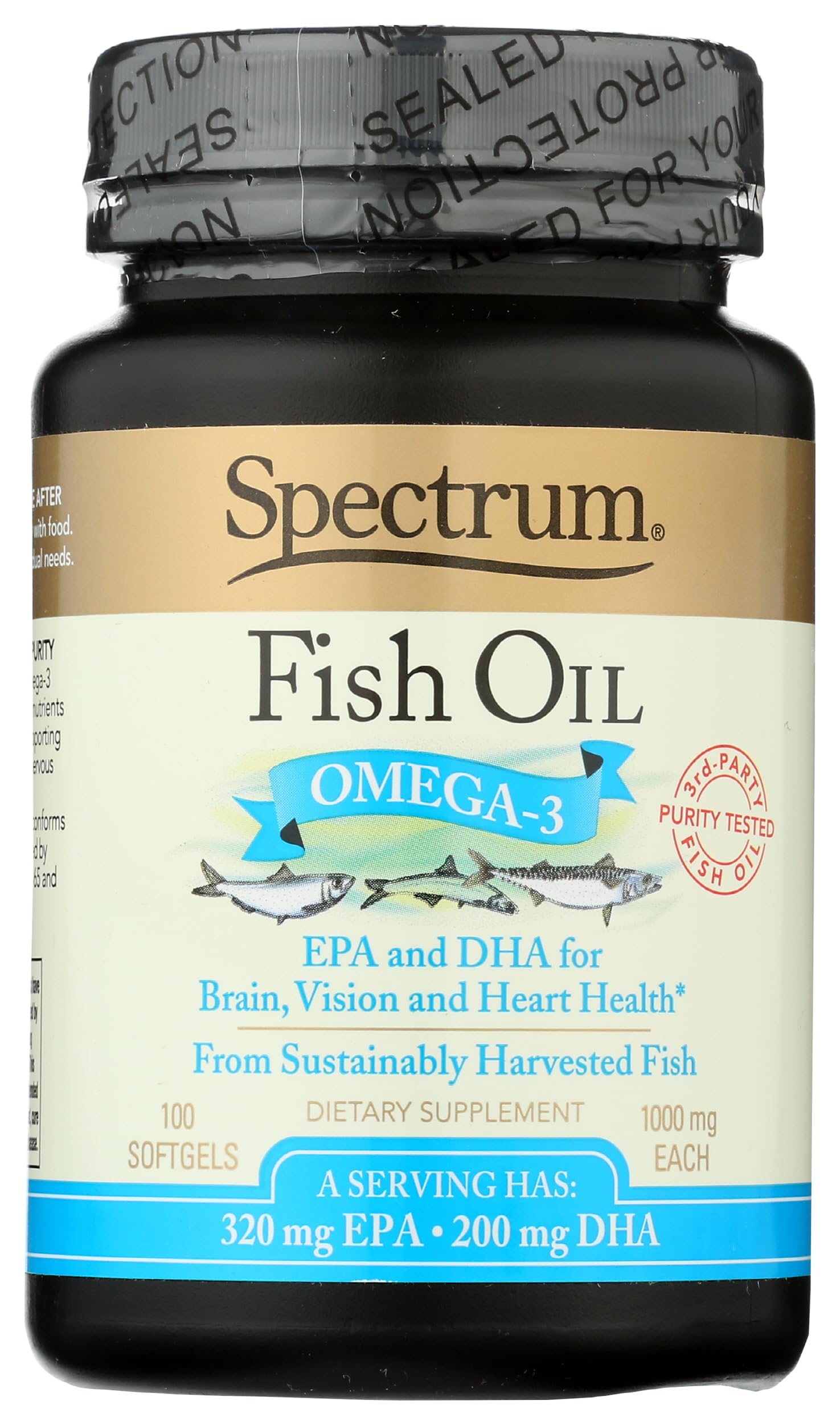 Spectrum Essentials Fish Oil 1000 mg softgels in bottle support heart and brain health