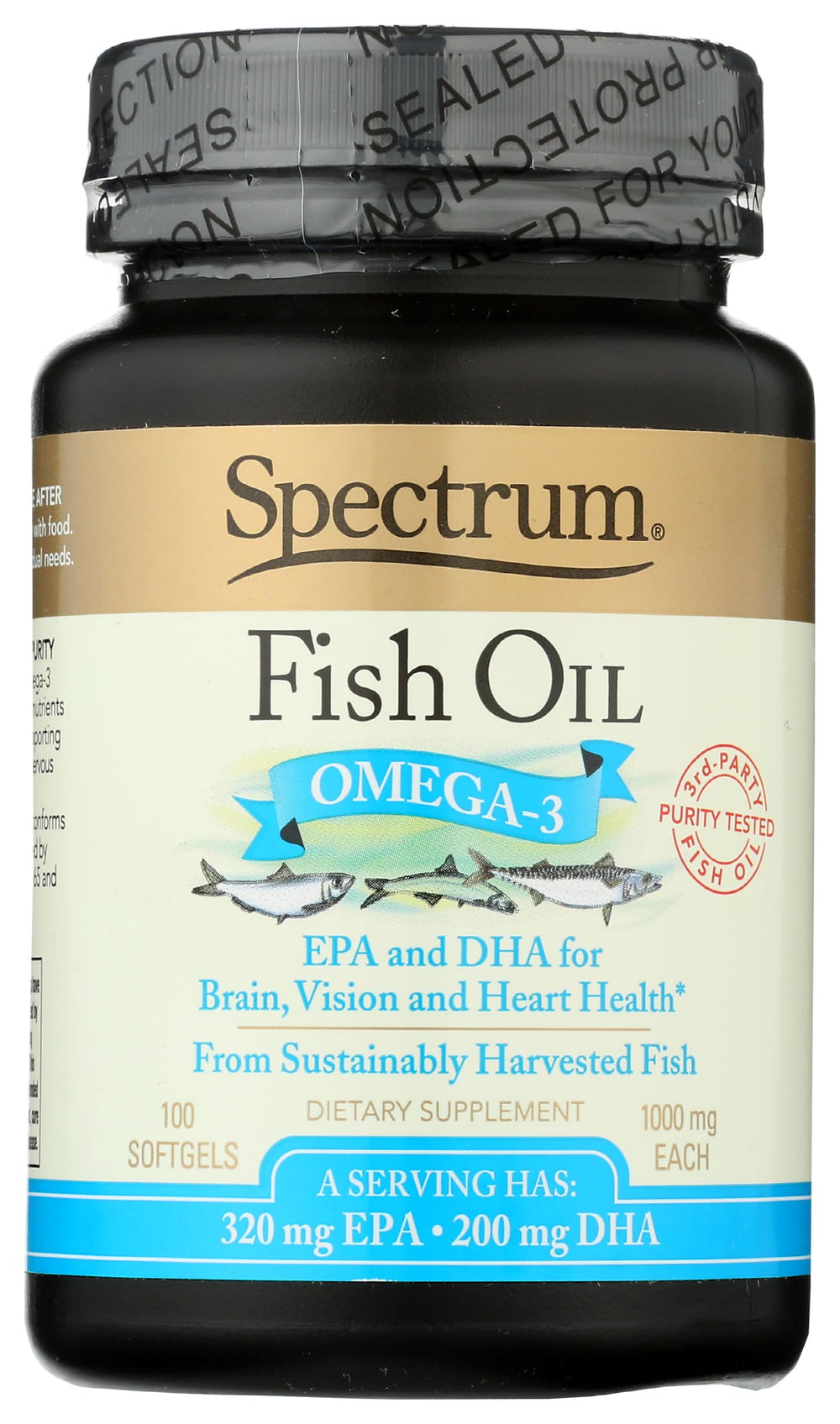Spectrum Essentials Fish Oil 1000 mg softgels in bottle support heart and brain health
