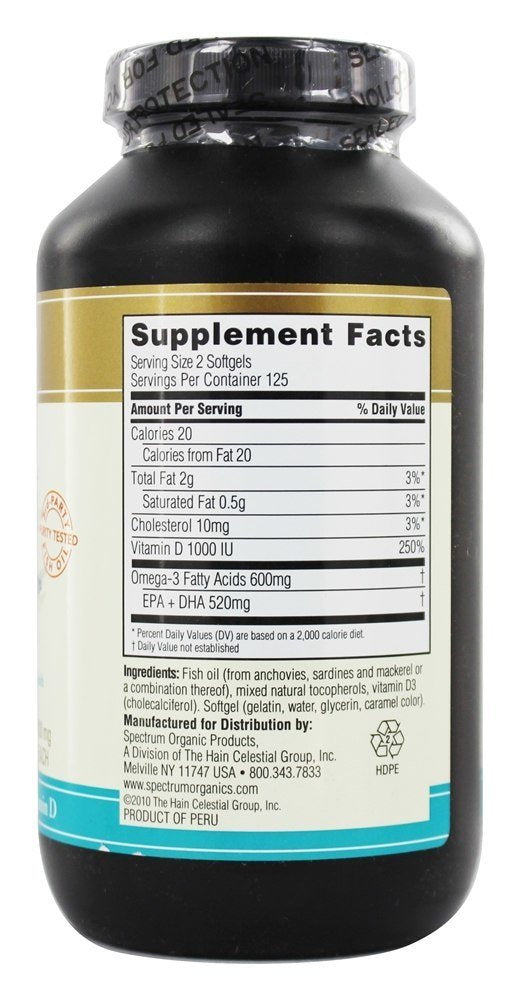 Close view of Spectrum Essentials label detailing vitamin D addition.