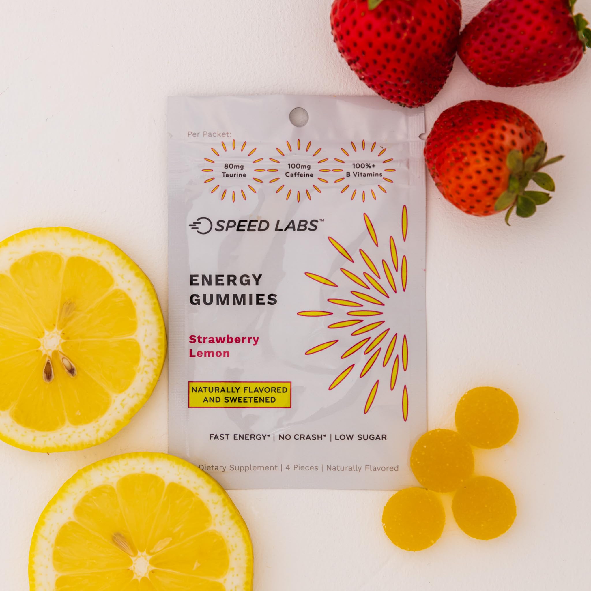 Speed Labs natural sweetening icons emphasize organic cane sugar and monk fruit.