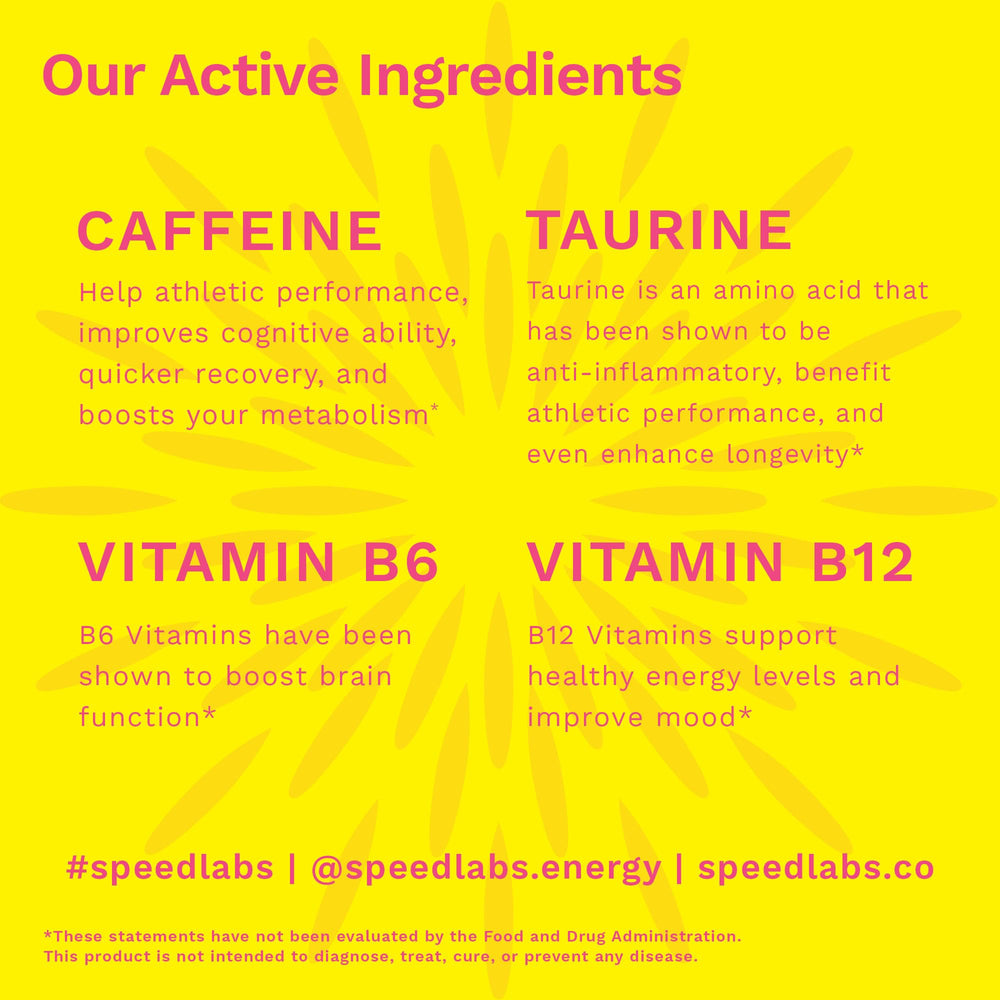 Speed Labs per-piece nutrition panel showing 25 mg caffeine.