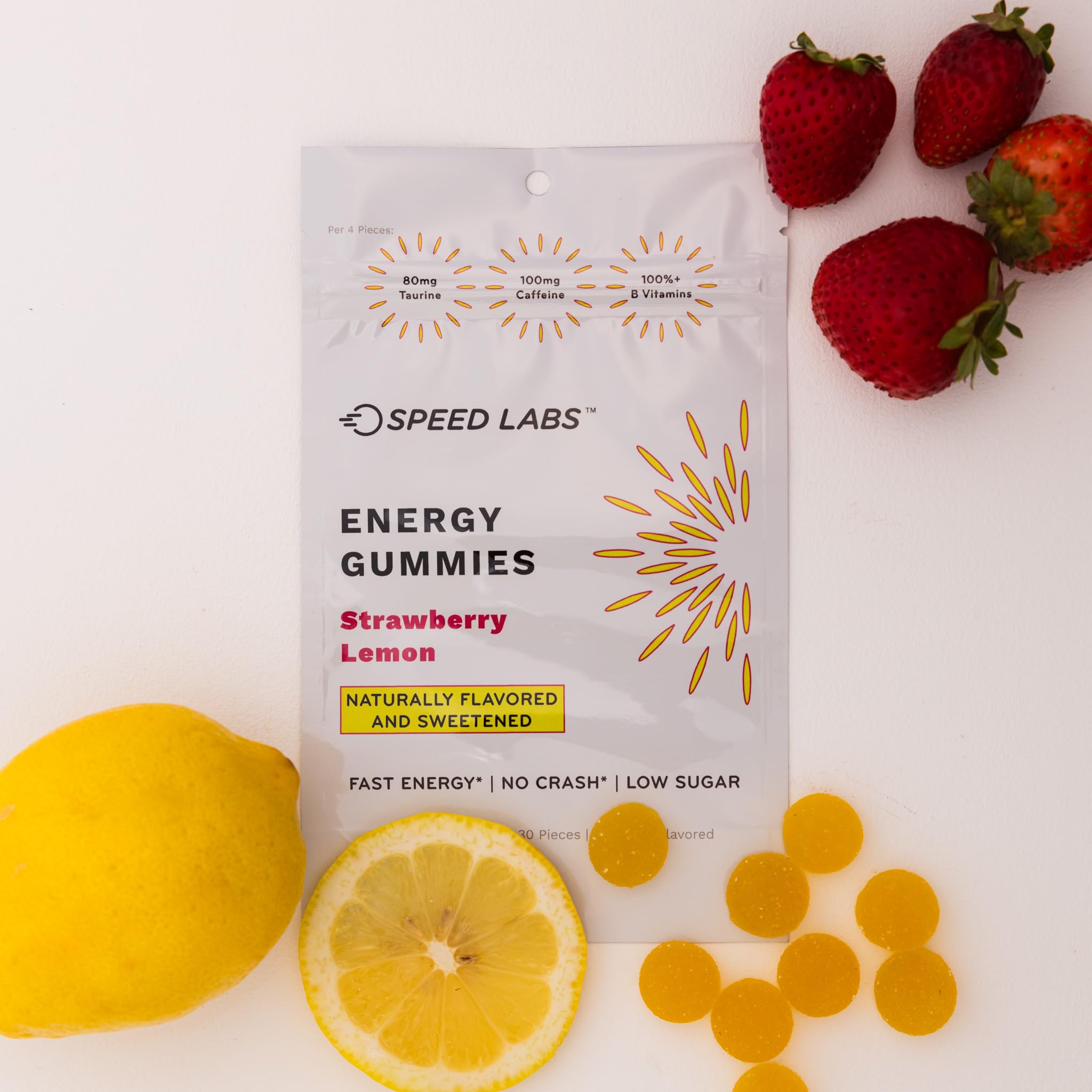 Desk setup with pack suggesting quick energy between tasks.