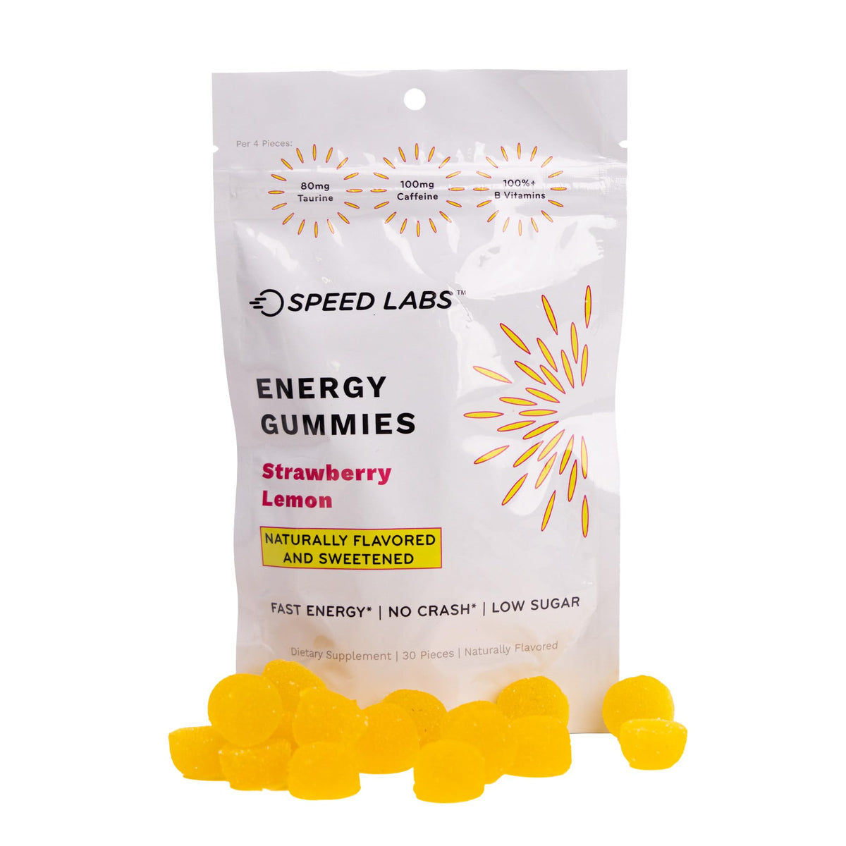 Speed Labs Energy Gummies strawberry lemon pack front for on-the-go energy.