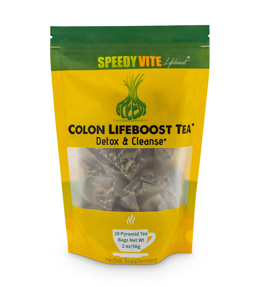 SpeedyVite Colon LifeBoost Tea bottle with ginger aroma supports daily cleansing and digestion.