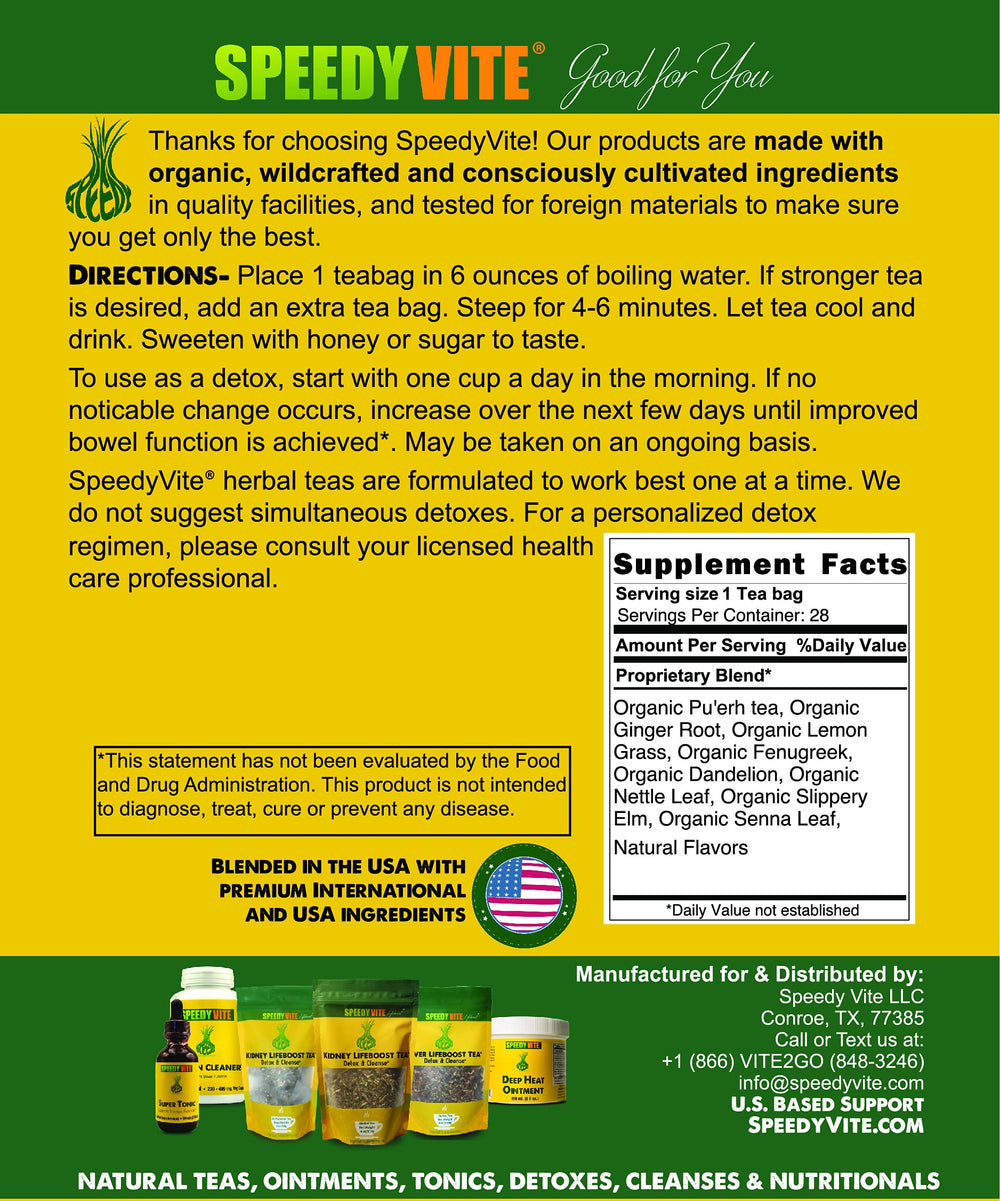 SpeedyVite Colon LifeBoost Tea cup steeping with lemongrass notes for a refreshing cleanse.