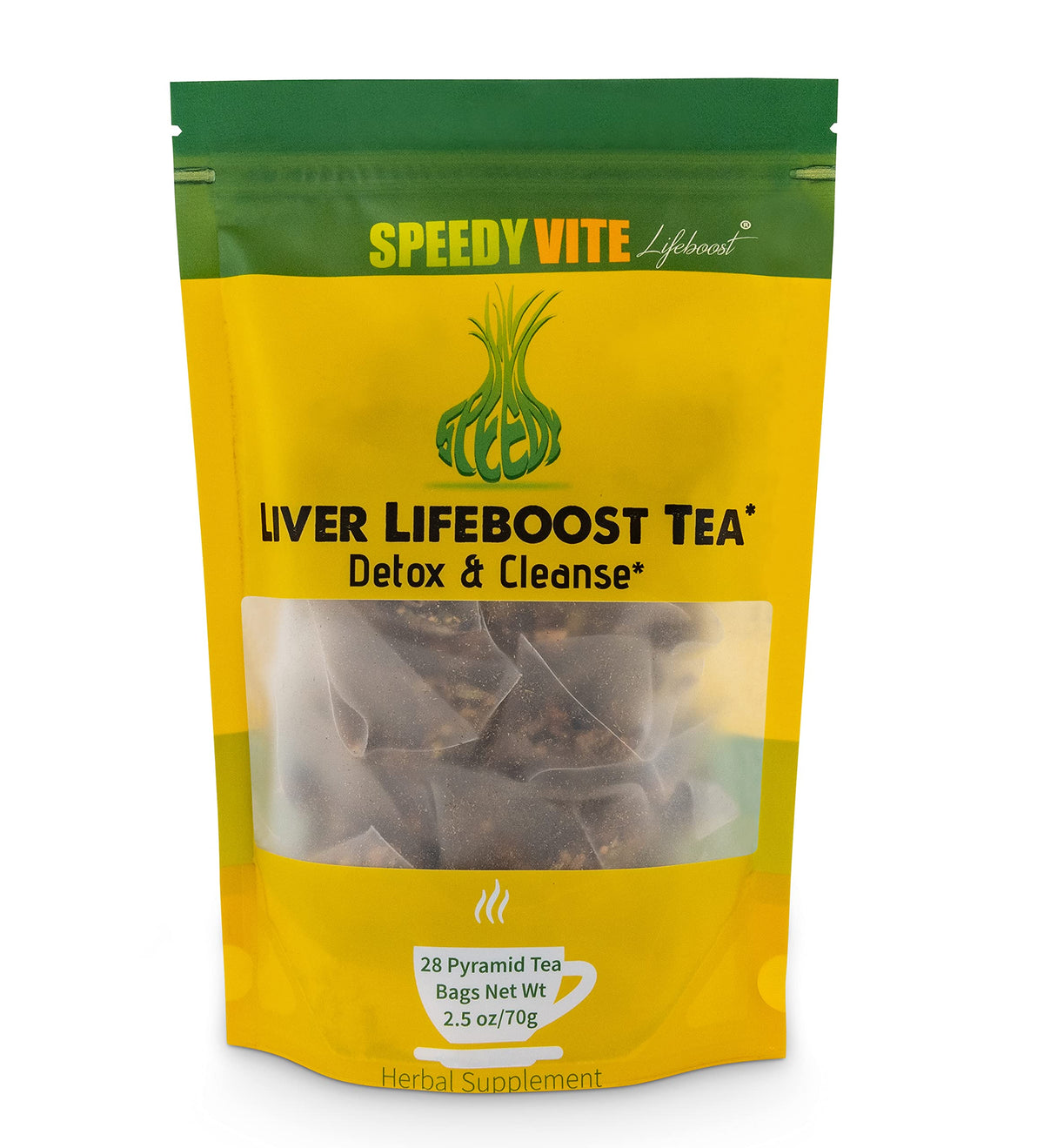 SpeedyVite Liver Detox Tea pack with 28 organic bags for daily liver and gallbladder support.