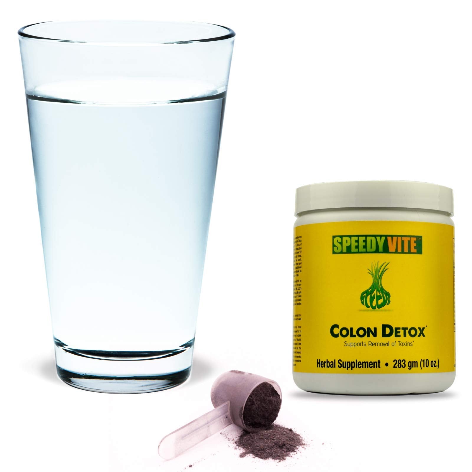 SpeedyVite psyllium husk and flax seeds visible, suggesting fiber for cleansing routine.