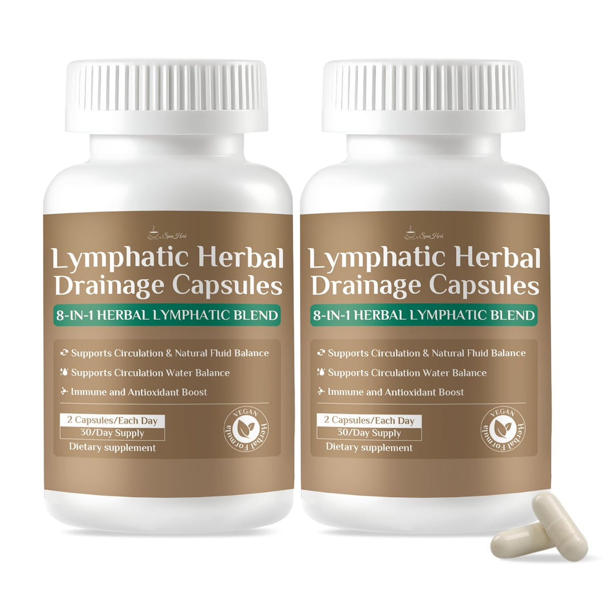 SpenHerb lymphatic drainage capsules bottle supports daily balance and comfort.