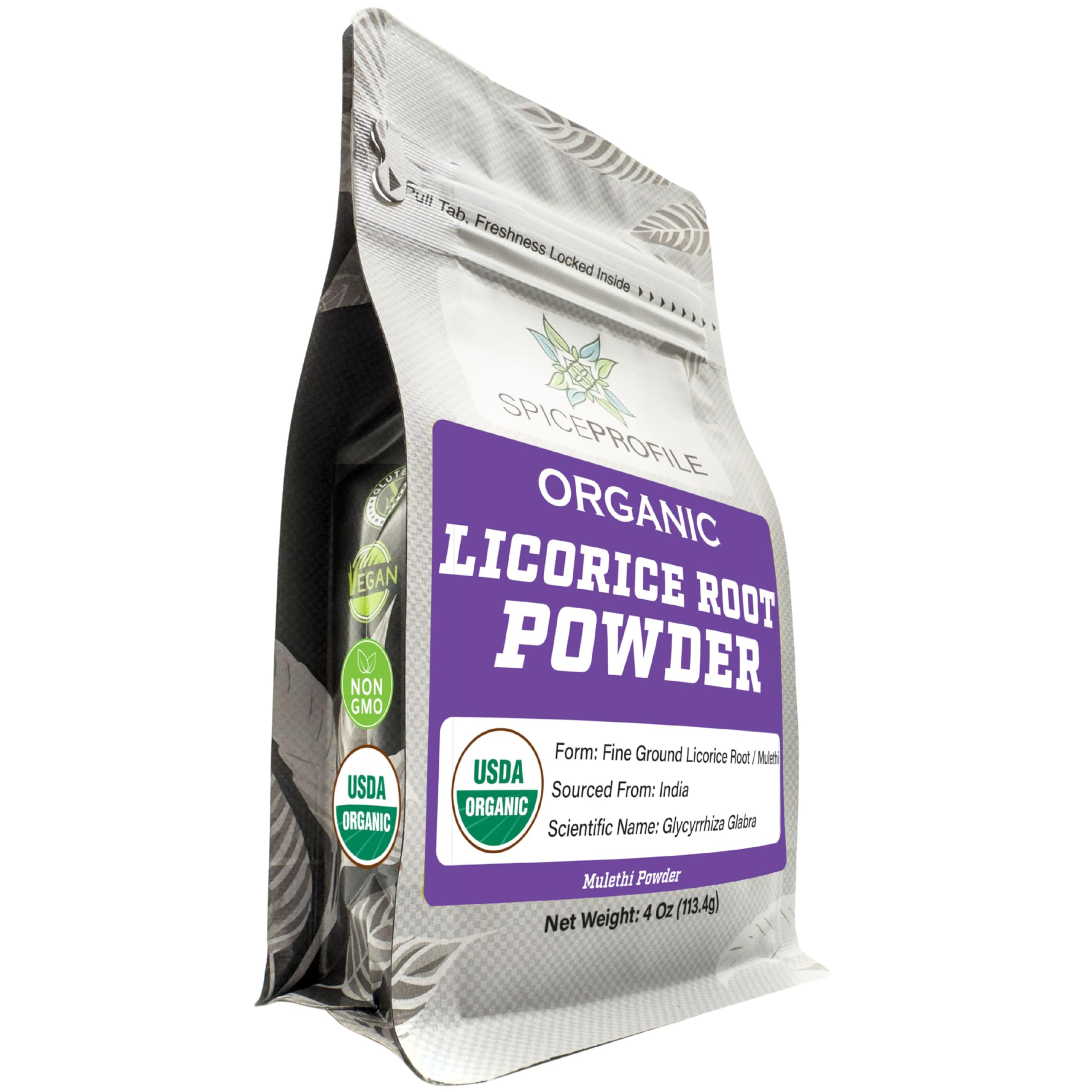 Spice Profile licorice root powder pouch highlights purity and freshness.