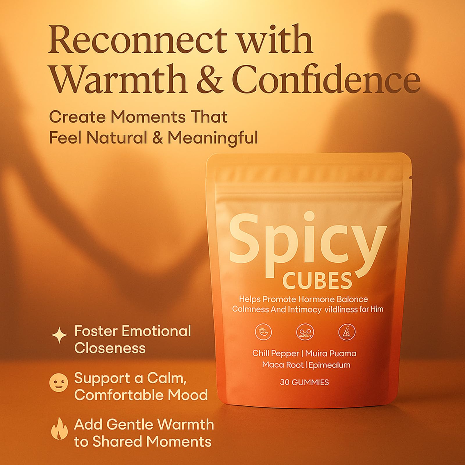 SPICY CUBES vegan non-GMO badge signals clean, plant-based daily support.