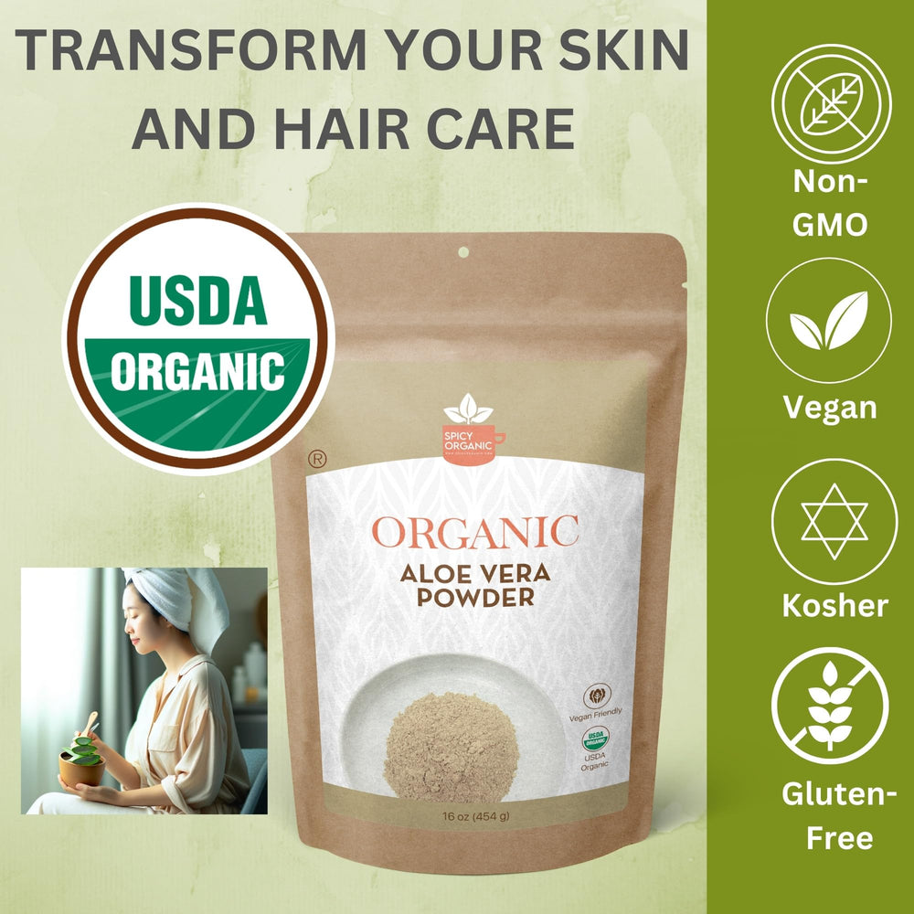 SPICY ORGANIC Aloe Vera Powder applied as a nourishing hair mask.