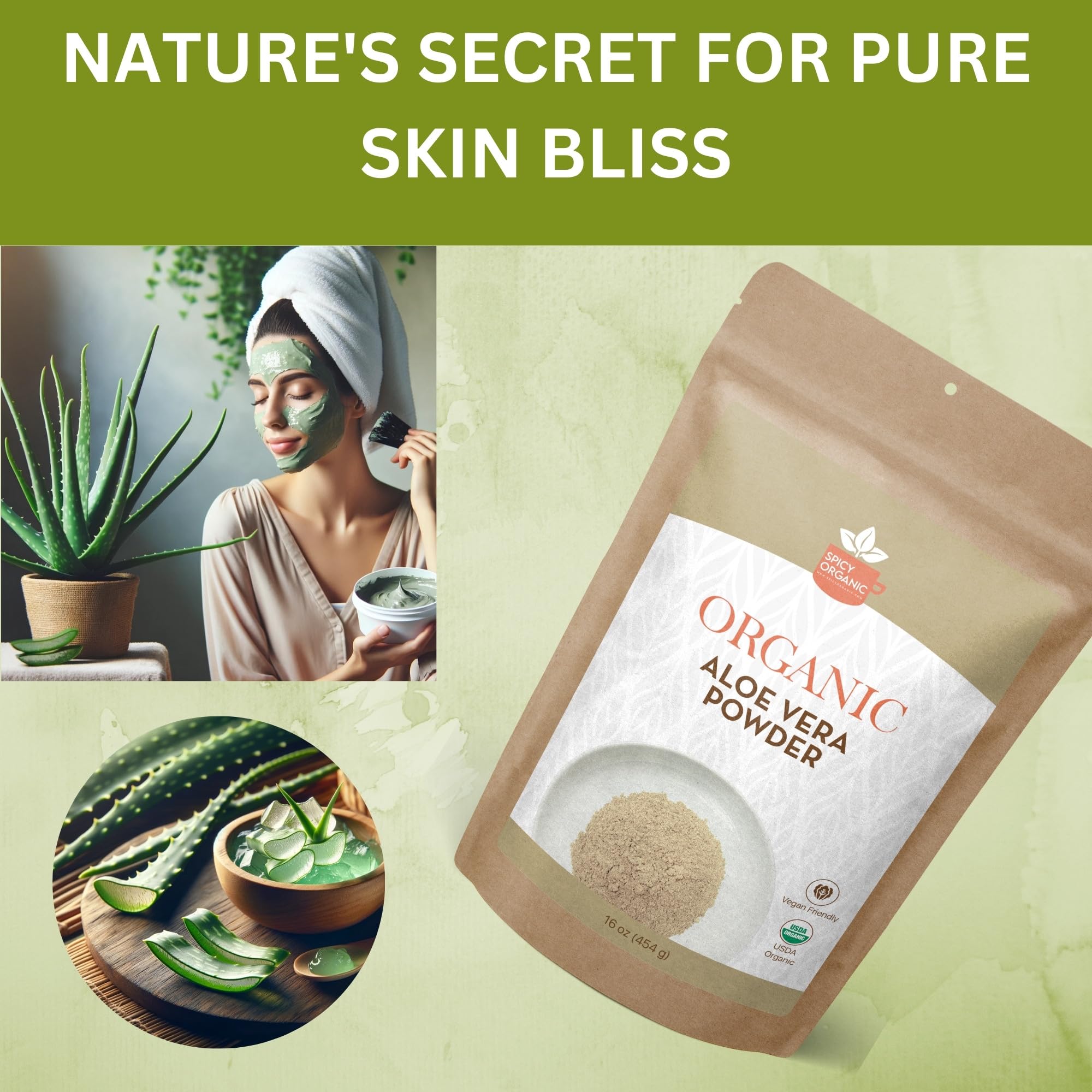 Close-up of hydrated skin after using SPICY ORGANIC Aloe Vera Powder.