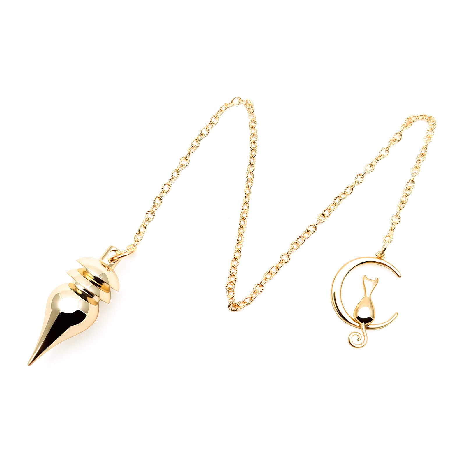 Spirit Hunter Goddess brass pendulum with Moon Cat drop for dowsing insights.