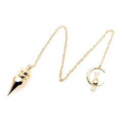 Spirit Hunter Goddess brass pendulum with Moon Cat drop for dowsing insights.