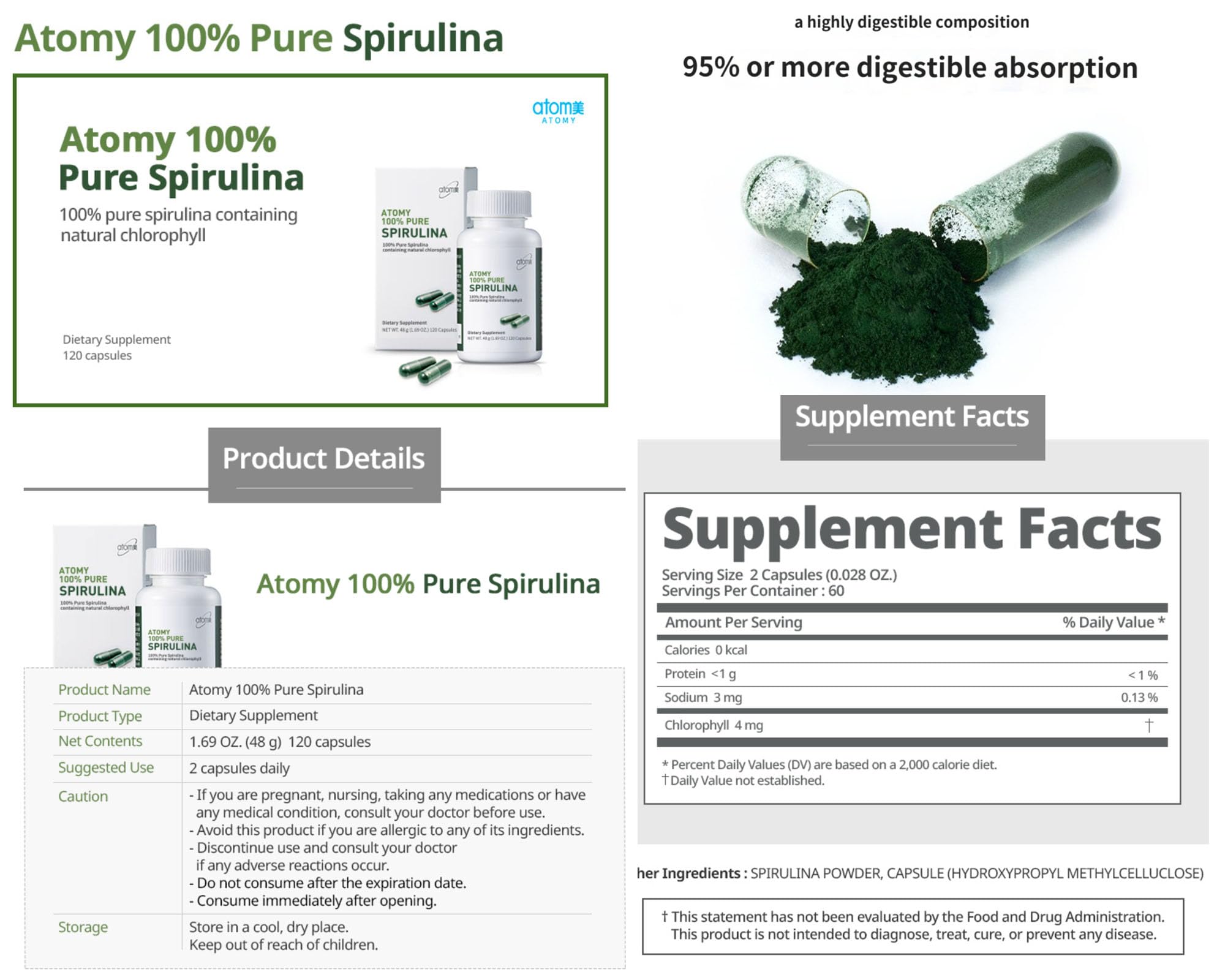Spirulina packaging box sits beside a glass of water for intake.