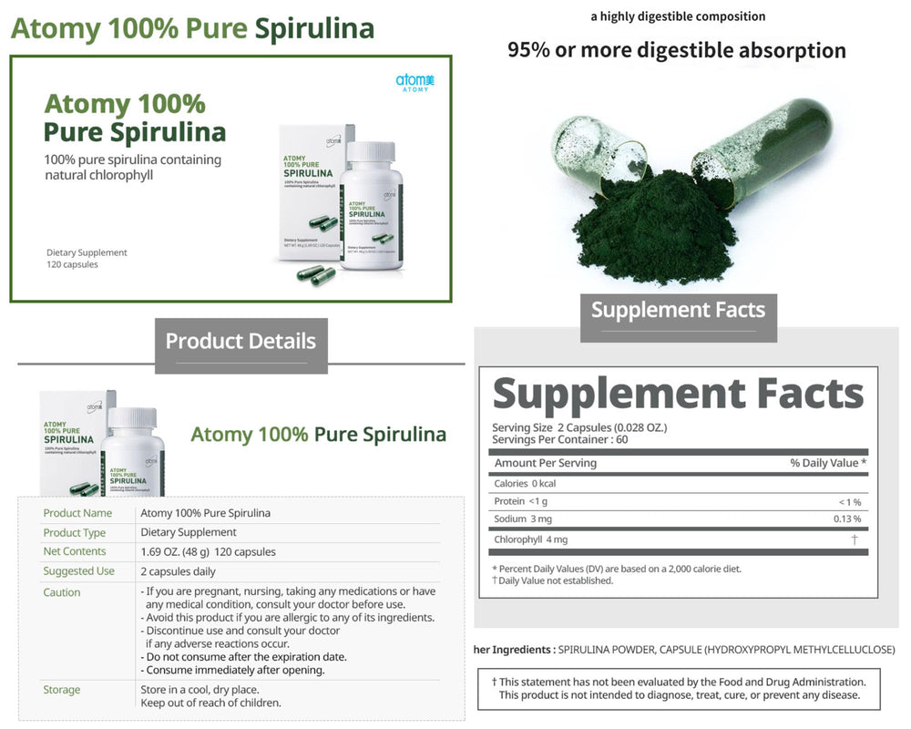 Spirulina packaging box sits beside a glass of water for intake.