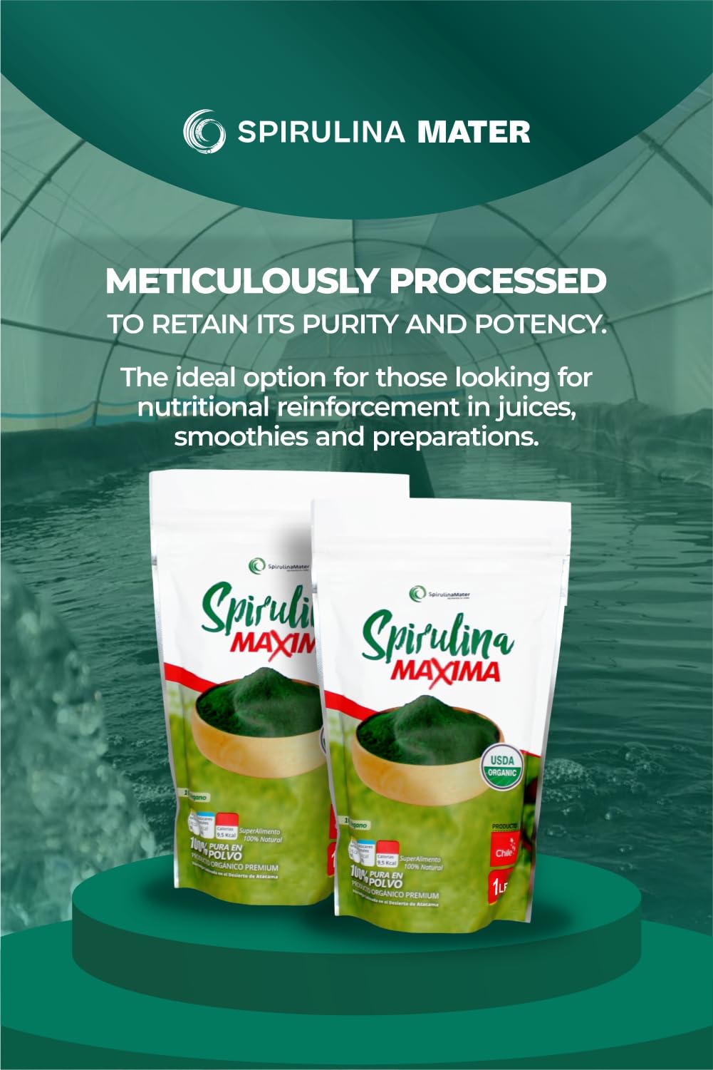 SpirulinaMater organic certifications label highlights product authenticity