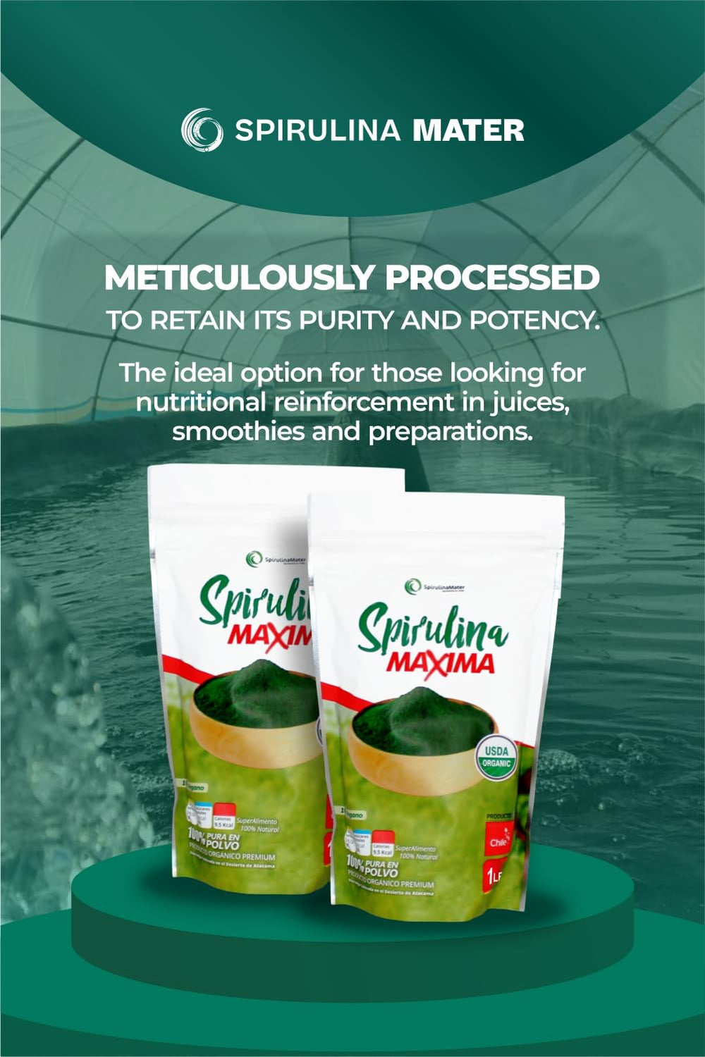 SpirulinaMater organic certifications label highlights product authenticity