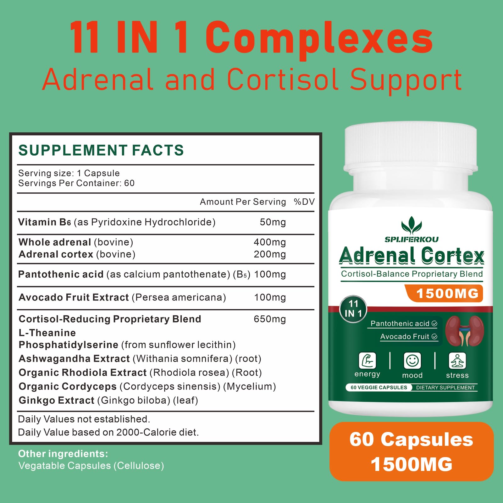 Spliferkou 11-in-1 ingredients image highlights comprehensive adrenal support