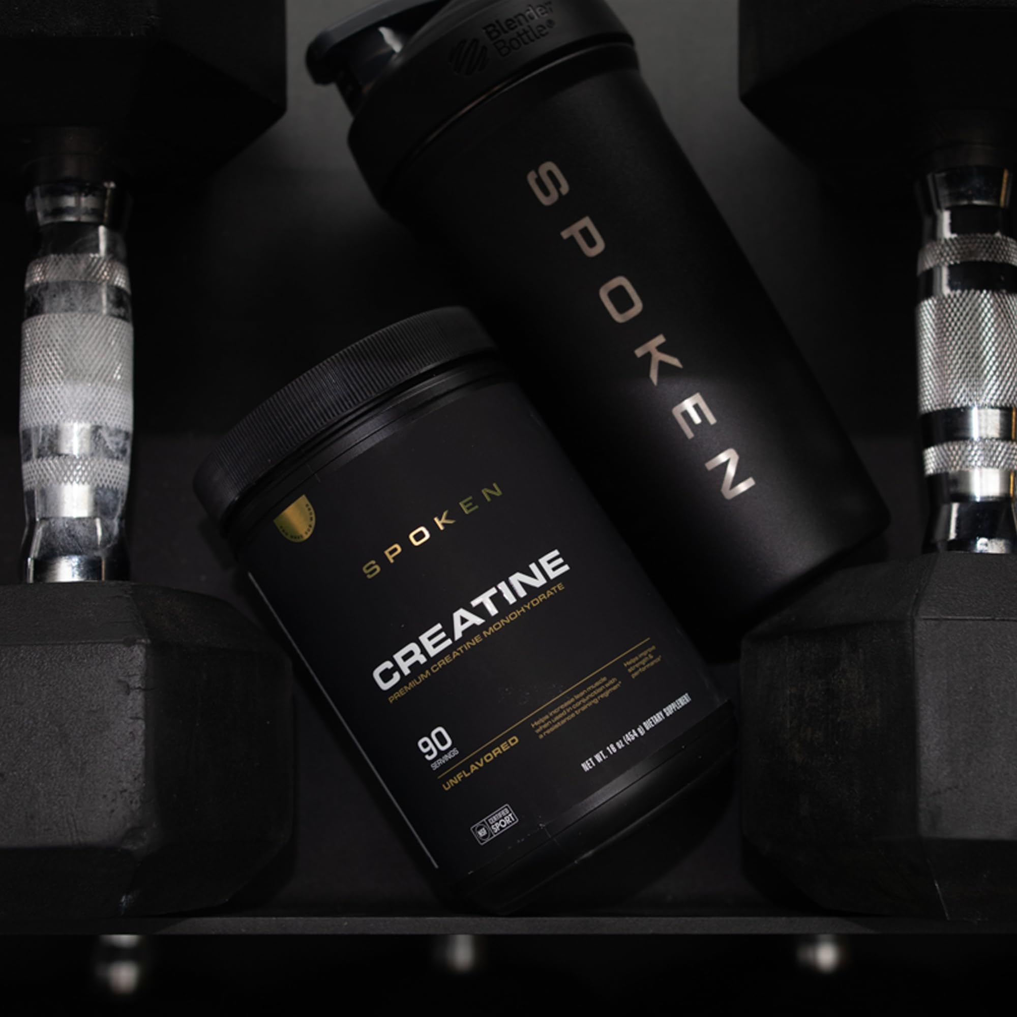Spoken Creatine Monohydrate powder-dispense shows versatile mixing with beverages for workouts.