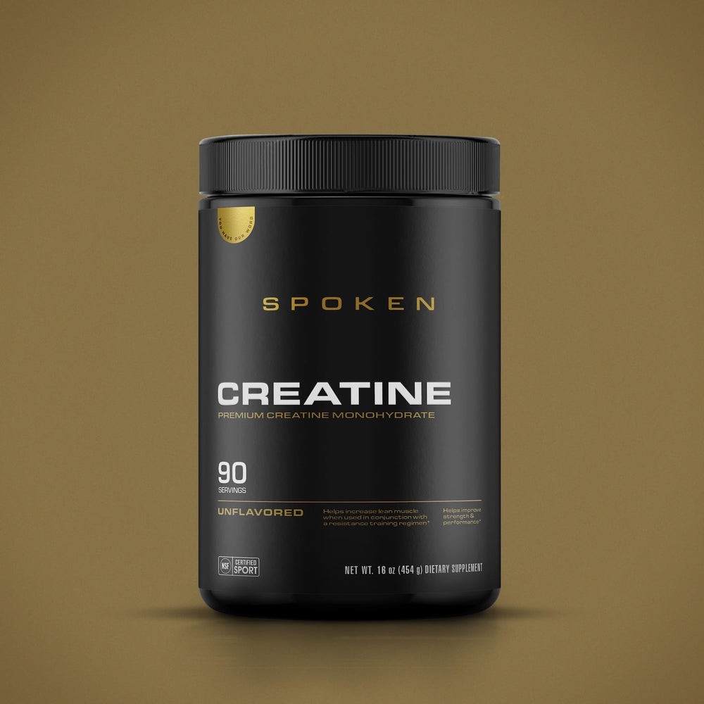 Spoken Creatine Monohydrate scoop ready demonstrates simple measurement for lean muscle support.