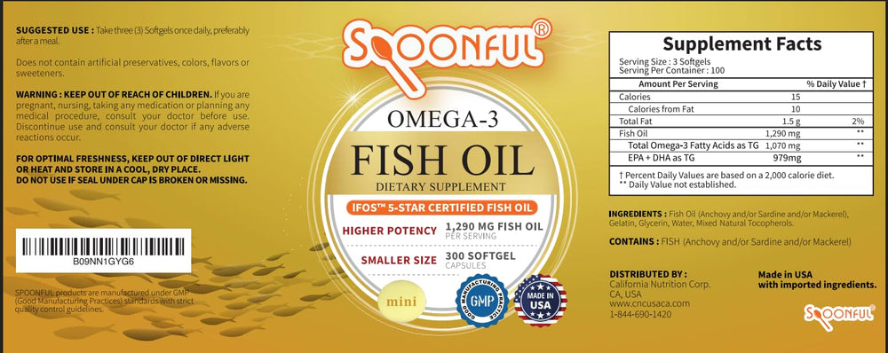 Spoonful iFOS certified mini fish oil label signals purity and quality