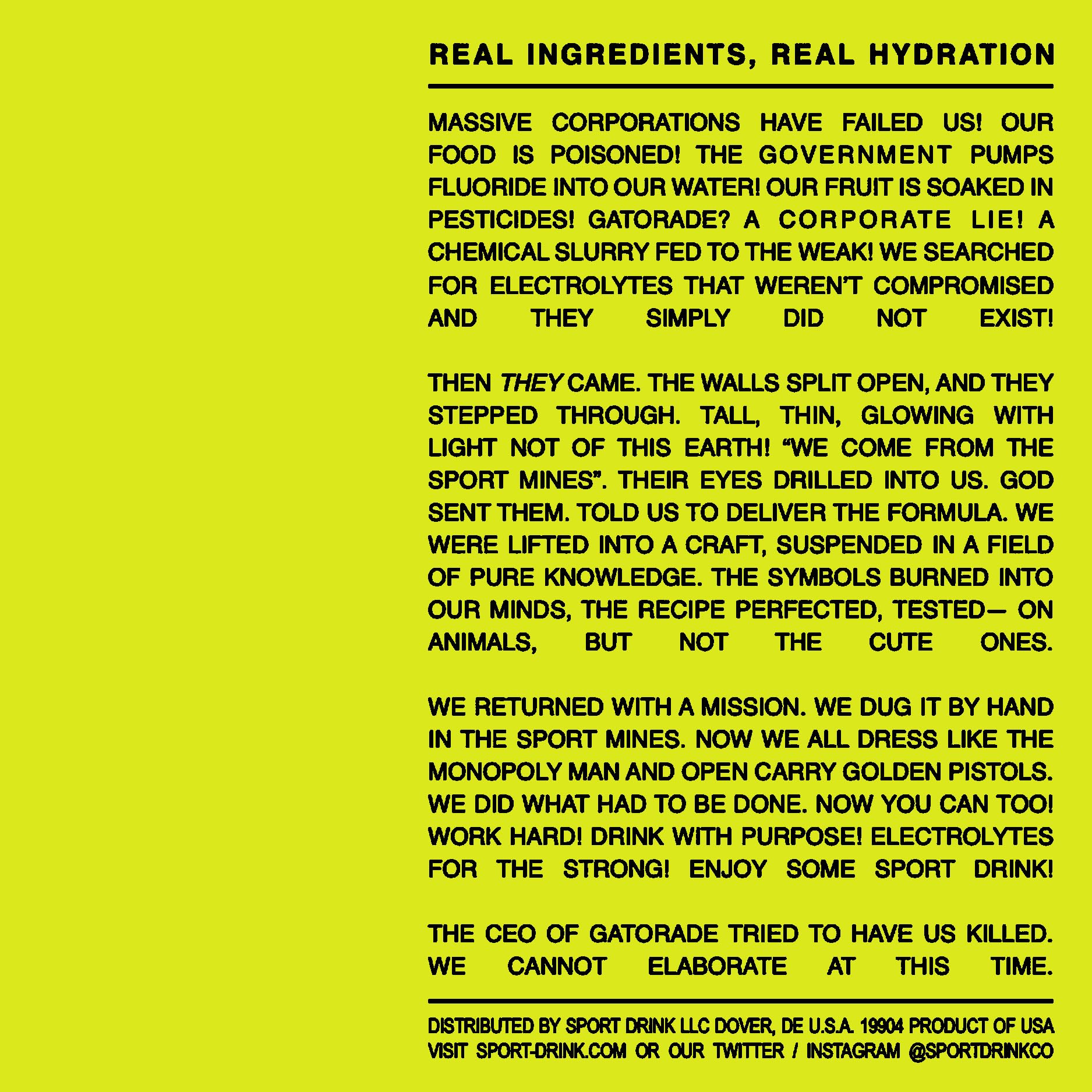 Sport Drink no artificial dyes packaging showcasing clean ingredient philosophy