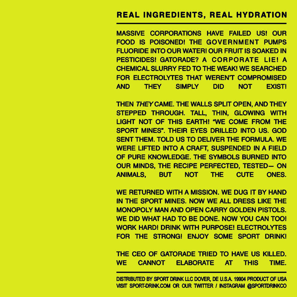 Sport Drink no artificial dyes packaging showcasing clean ingredient philosophy