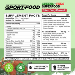 Scoop of Sport Food Greens & Reds ready to mix into a smoothie or water.