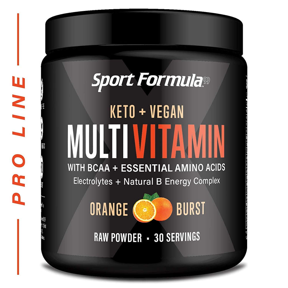 Sport Formula 99 multivitamin powder orange burst bottle pour for daily energy support