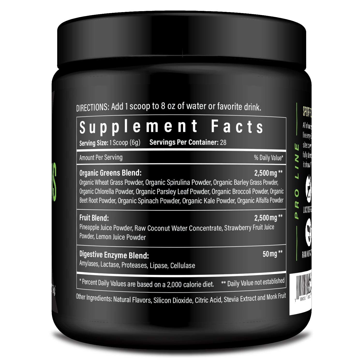 Sport Formula 99 Organic Greens ingredients label close-up organic vegan non GMO